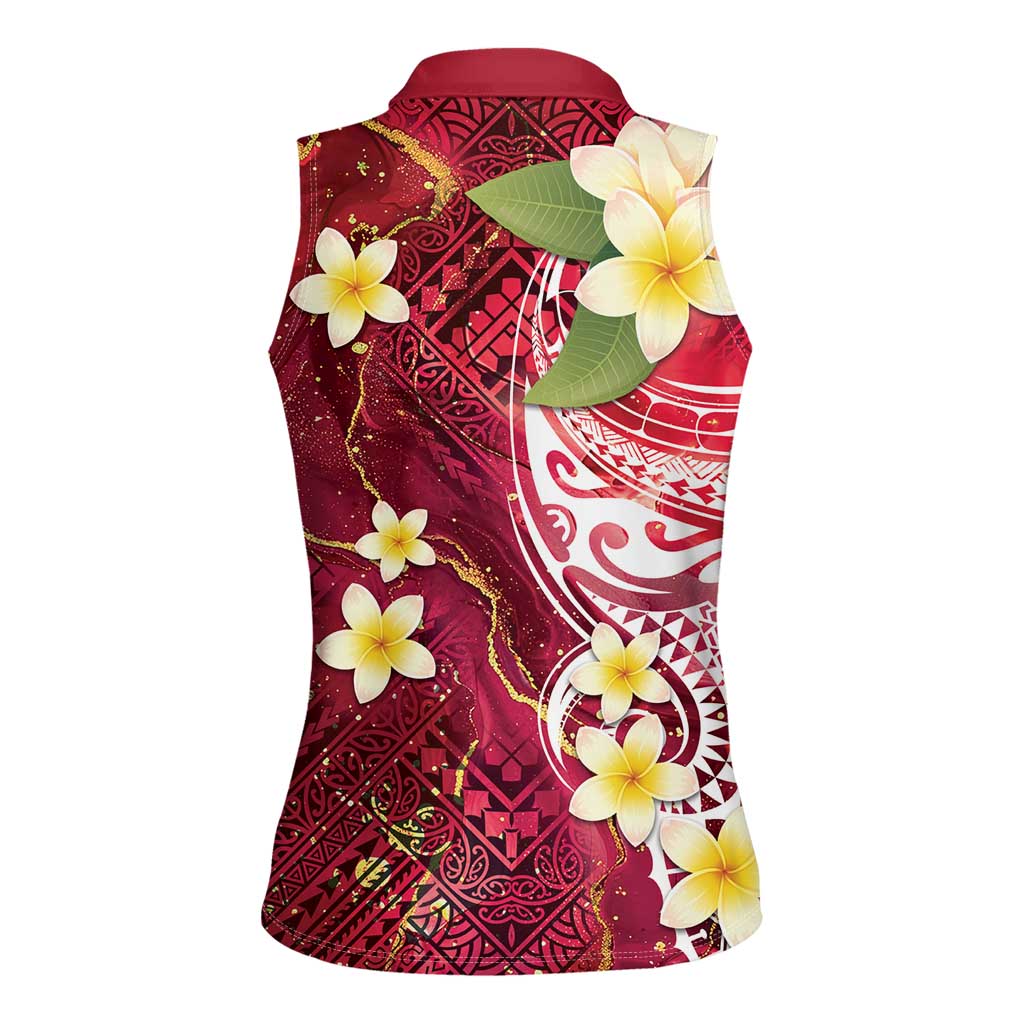 Polynesian Tribal Tattoo Women Sleeveless Polo Shirt Plumeria Blood Red and Gold Marble Pattern LT9 - Polynesian Pride