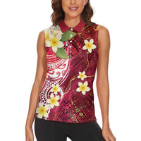 Polynesian Tribal Tattoo Women Sleeveless Polo Shirt Plumeria Blood Red and Gold Marble Pattern LT9 - Polynesian Pride