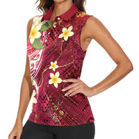 Polynesian Tribal Tattoo Women Sleeveless Polo Shirt Plumeria Blood Red and Gold Marble Pattern LT9 - Polynesian Pride