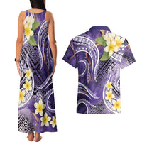 Polynesian Tribal Tattoo Couples Matching Tank Maxi Dress and Hawaiian Shirt Plumeria Purple Marble Pattern LT9 - Polynesian Pride