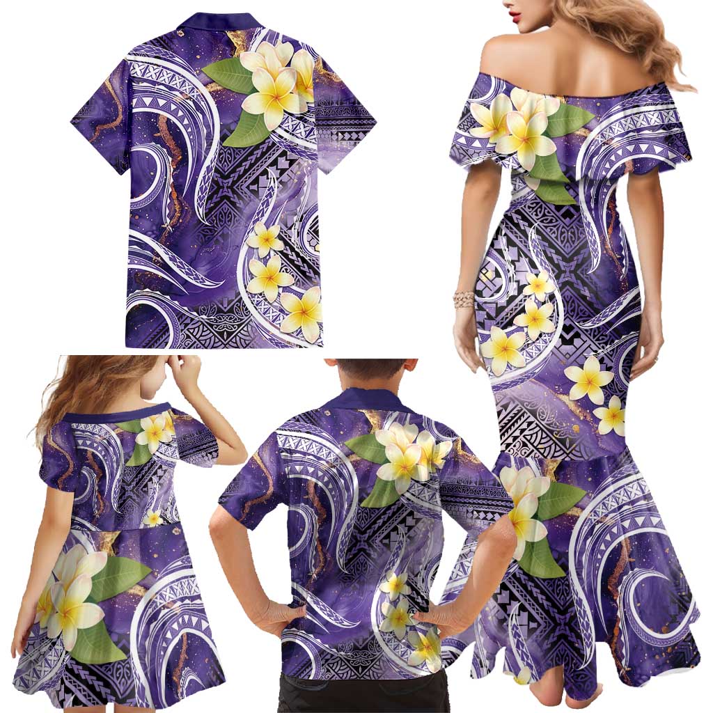 Polynesian Tribal Tattoo Family Matching Mermaid Dress and Hawaiian Shirt Plumeria Purple Marble Pattern LT9 - Polynesian Pride