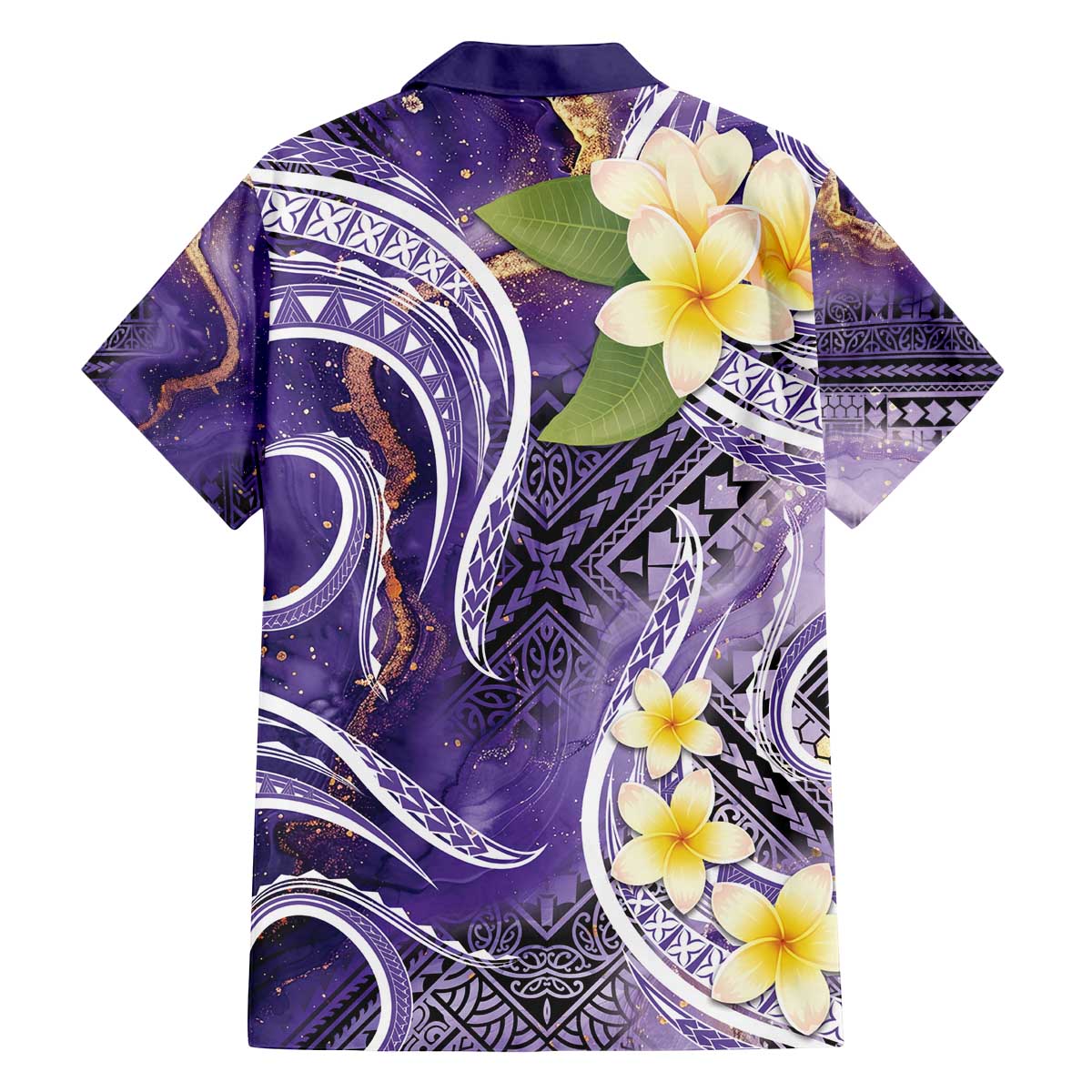 Polynesian Tribal Tattoo Family Matching Off The Shoulder Long Sleeve Dress and Hawaiian Shirt Plumeria Purple Marble Pattern LT9 - Polynesian Pride