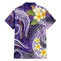 Polynesian Tribal Tattoo Family Matching Off The Shoulder Long Sleeve Dress and Hawaiian Shirt Plumeria Purple Marble Pattern LT9 - Polynesian Pride
