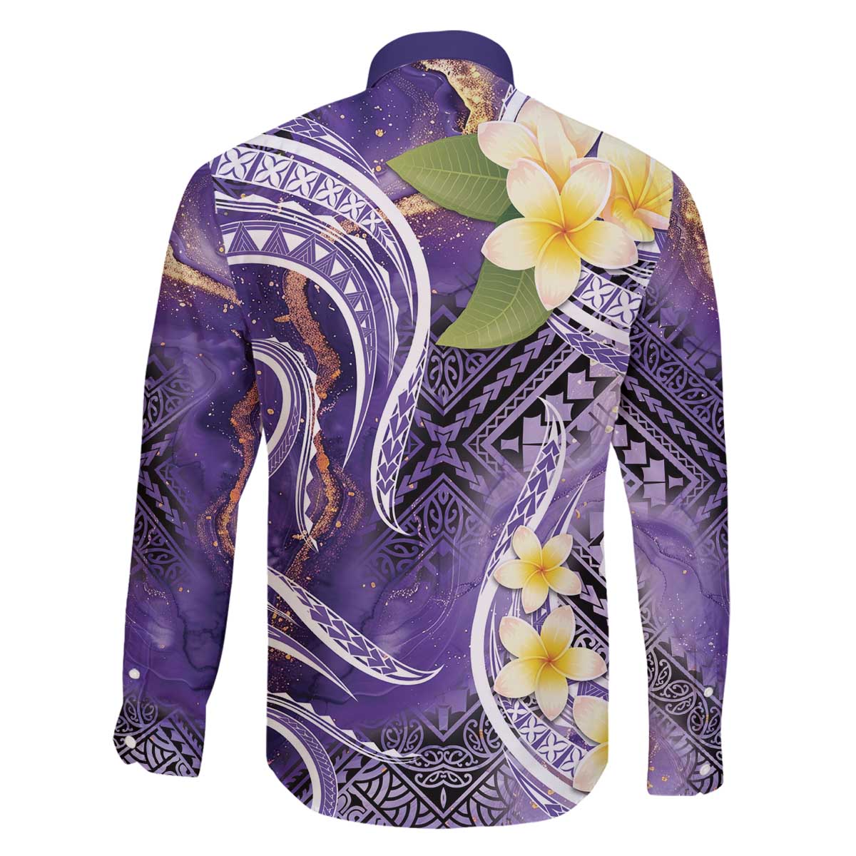 Polynesian Tribal Tattoo Family Matching Off The Shoulder Long Sleeve Dress and Hawaiian Shirt Plumeria Purple Marble Pattern LT9 - Polynesian Pride