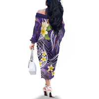 Polynesian Tribal Tattoo Family Matching Off The Shoulder Long Sleeve Dress and Hawaiian Shirt Plumeria Purple Marble Pattern LT9 - Polynesian Pride