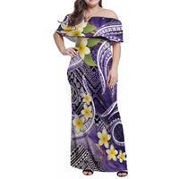 Polynesian Tribal Tattoo Family Matching Off Shoulder Maxi Dress and Hawaiian Shirt Plumeria Purple Marble Pattern LT9 Mom's Dress Purple - Polynesian Pride