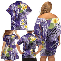 Polynesian Tribal Tattoo Family Matching Off Shoulder Short Dress and Hawaiian Shirt Plumeria Purple Marble Pattern LT9 - Polynesian Pride