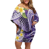 Polynesian Tribal Tattoo Family Matching Off Shoulder Short Dress and Hawaiian Shirt Plumeria Purple Marble Pattern LT9 Mom's Dress Purple - Polynesian Pride