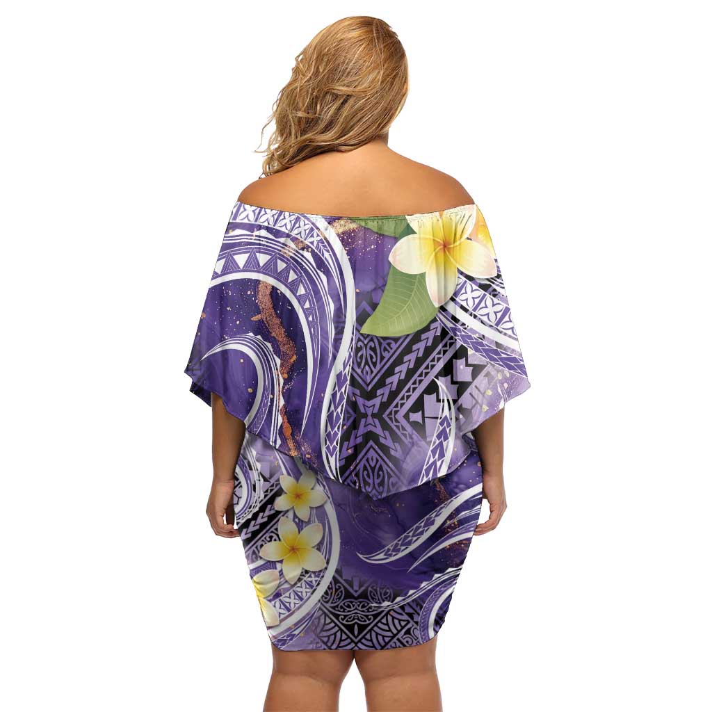 Polynesian Tribal Tattoo Family Matching Off Shoulder Short Dress and Hawaiian Shirt Plumeria Purple Marble Pattern LT9 - Polynesian Pride