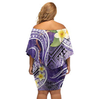 Polynesian Tribal Tattoo Family Matching Off Shoulder Short Dress and Hawaiian Shirt Plumeria Purple Marble Pattern LT9 - Polynesian Pride