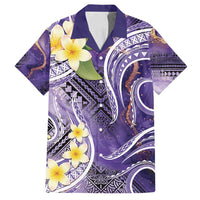 Polynesian Tribal Tattoo Family Matching Puletasi and Hawaiian Shirt Plumeria Purple Marble Pattern LT9 Dad's Shirt - Short Sleeve Purple - Polynesian Pride
