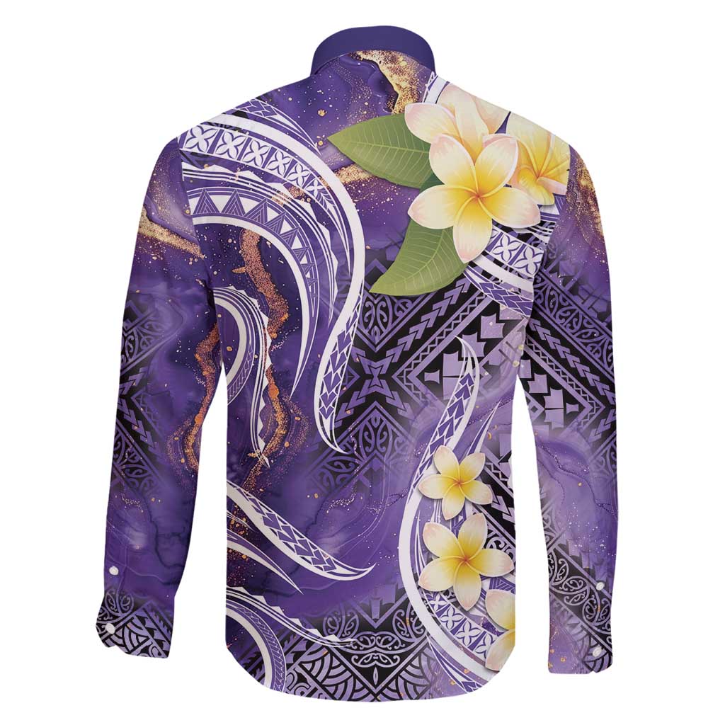 Polynesian Tribal Tattoo Family Matching Puletasi and Hawaiian Shirt Plumeria Purple Marble Pattern LT9 - Polynesian Pride