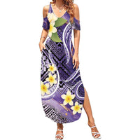 Polynesian Tribal Tattoo Family Matching Summer Maxi Dress and Hawaiian Shirt Plumeria Purple Marble Pattern LT9 Mom's Dress Purple - Polynesian Pride