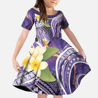 Polynesian Tribal Tattoo Family Matching Tank Maxi Dress and Hawaiian Shirt Plumeria Purple Marble Pattern LT9 Daughter's Dress Purple - Polynesian Pride