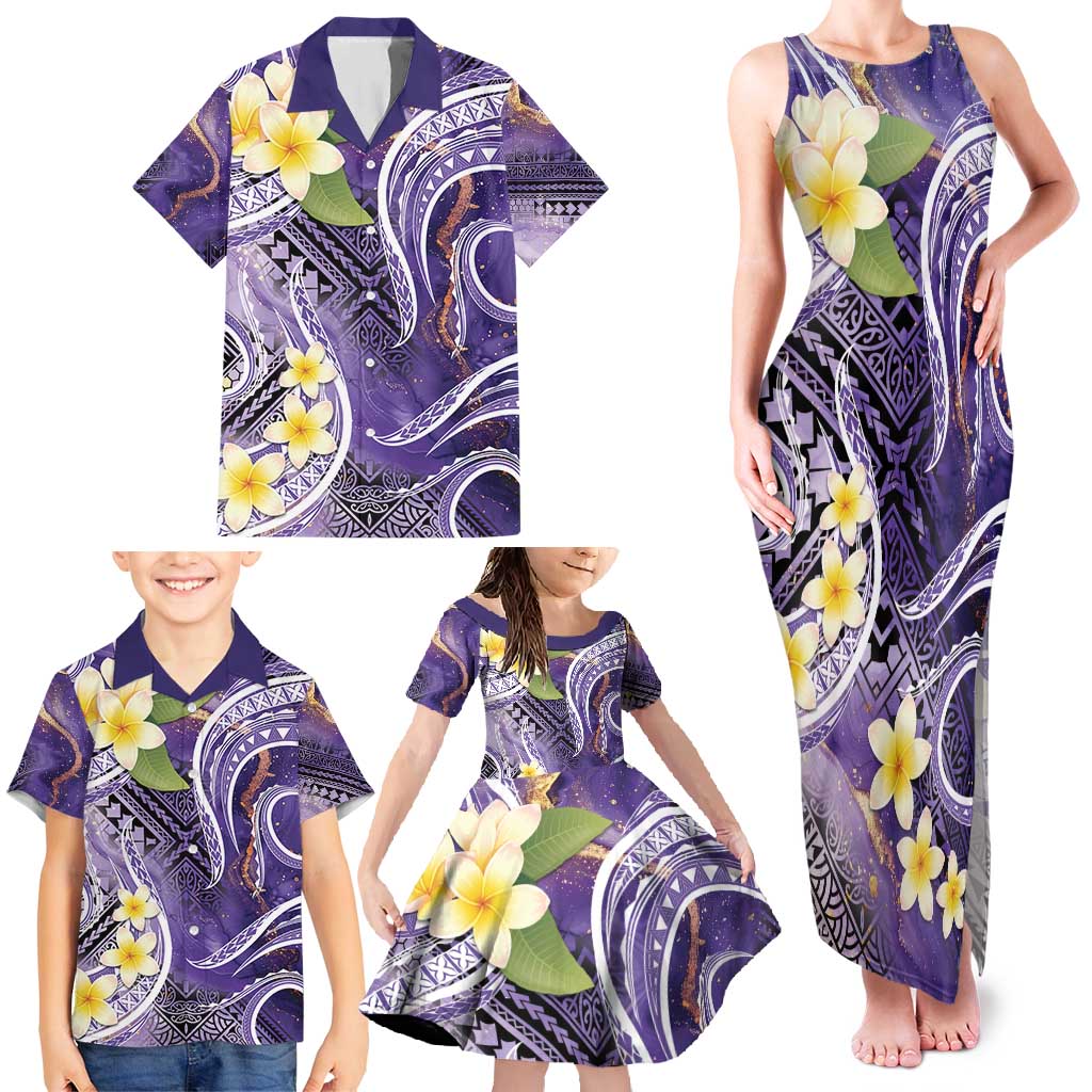 Polynesian Tribal Tattoo Family Matching Tank Maxi Dress and Hawaiian Shirt Plumeria Purple Marble Pattern LT9 - Polynesian Pride