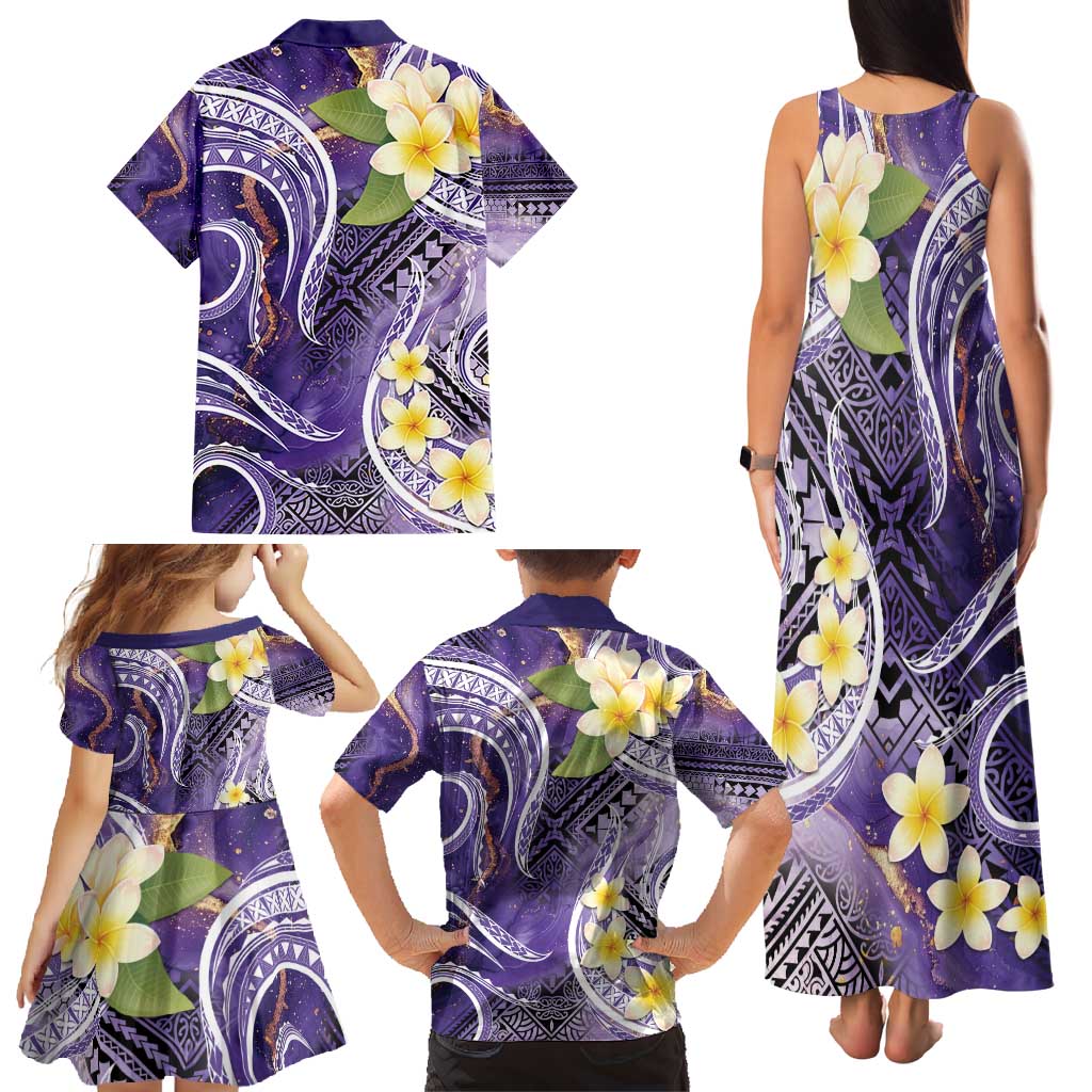 Polynesian Tribal Tattoo Family Matching Tank Maxi Dress and Hawaiian Shirt Plumeria Purple Marble Pattern LT9 - Polynesian Pride