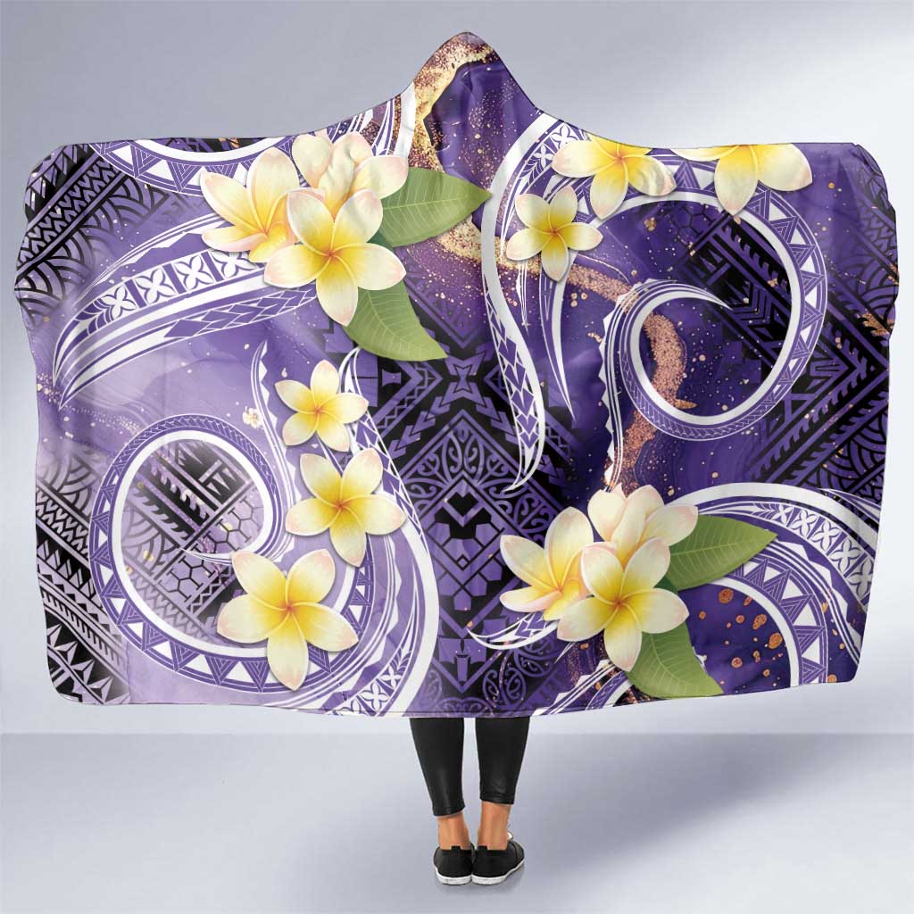 Polynesian Tribal Tattoo Hooded Blanket Plumeria Purple Marble Pattern LT9 One Size Purple - Polynesian Pride