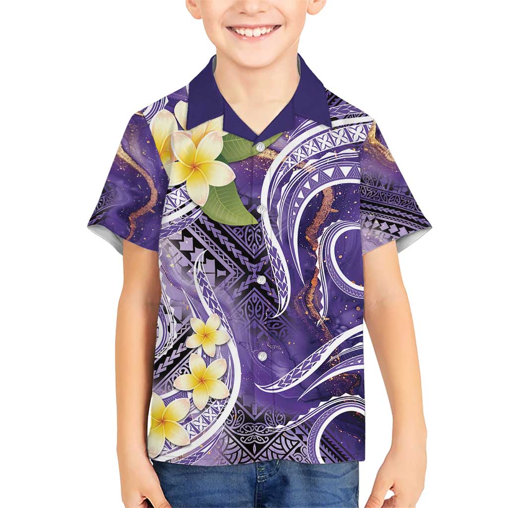 Polynesian Tribal Tattoo Kid Hawaiian Shirt Plumeria Purple Marble Pattern LT9 Kid Purple - Polynesian Pride