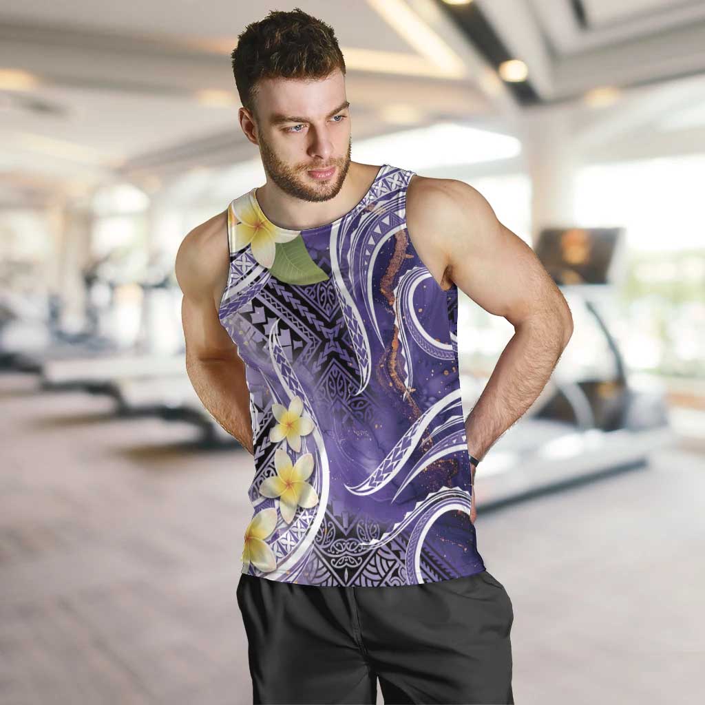 Polynesian Tribal Tattoo Men Tank Top Plumeria Purple Marble Pattern LT9 Purple - Polynesian Pride