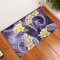 Polynesian Tribal Tattoo Rubber Doormat Plumeria Purple Marble Pattern