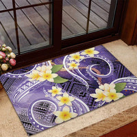Polynesian Tribal Tattoo Rubber Doormat Plumeria Purple Marble Pattern
