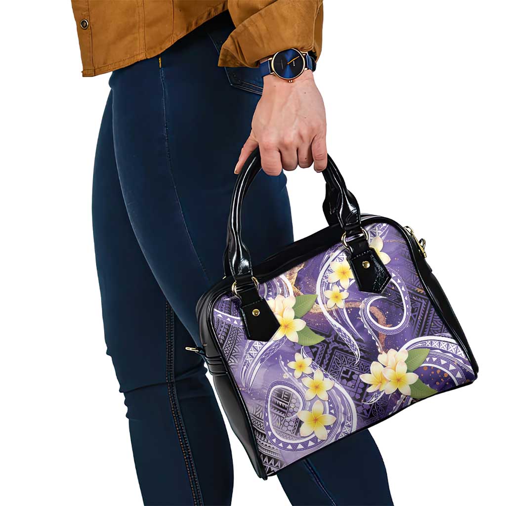 Polynesian Tribal Tattoo Shoulder Handbag Plumeria Purple Marble Pattern LT9 - Polynesian Pride