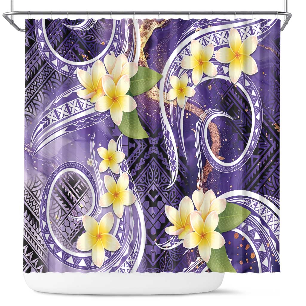 Polynesian Tribal Tattoo Shower Curtain Plumeria Purple Marble Pattern LT9 Purple - Polynesian Pride