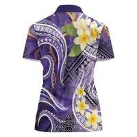 Polynesian Tribal Tattoo Women Polo Shirt Plumeria Purple Marble Pattern