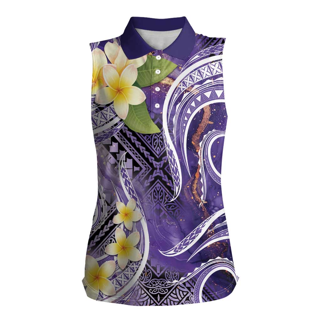Polynesian Tribal Tattoo Women Sleeveless Polo Shirt Plumeria Purple Marble Pattern LT9 Female Purple - Polynesian Pride