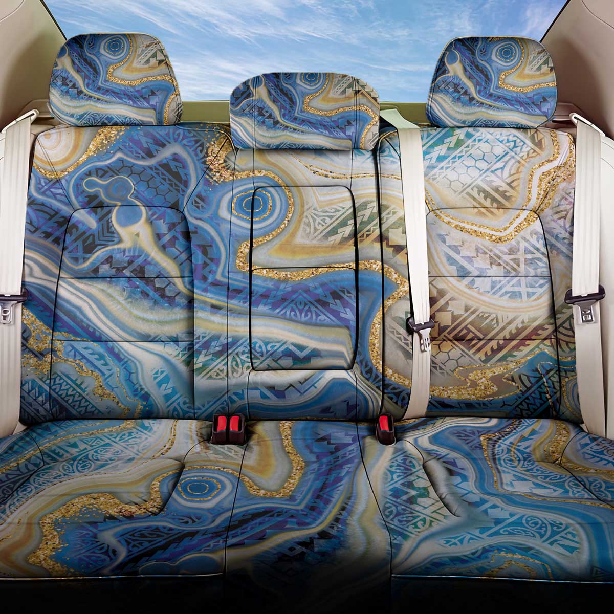 Polynesian Tribal Tattoo Back Car Seat Cover Swirling Ocean Marble Pattern LT9 One Size Ocean - Polynesian Pride
