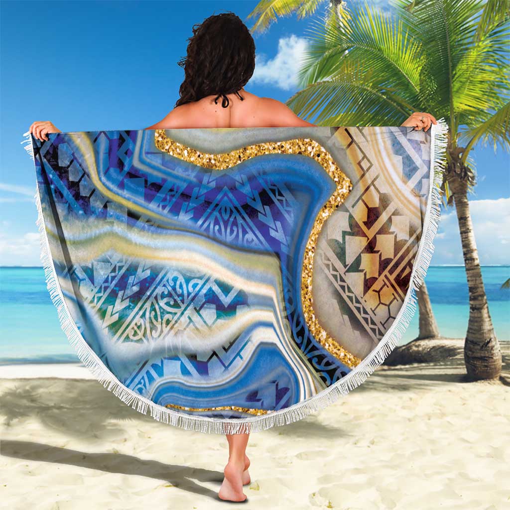 Polynesian Tribal Tattoo Beach Blanket Swirling Ocean Marble Pattern