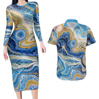 Polynesian Tribal Tattoo Couples Matching Long Sleeve Bodycon Dress and Hawaiian Shirt Swirling Ocean Marble Pattern LT9 Ocean - Polynesian Pride