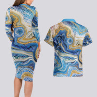 Polynesian Tribal Tattoo Couples Matching Long Sleeve Bodycon Dress and Hawaiian Shirt Swirling Ocean Marble Pattern LT9 - Polynesian Pride