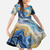Polynesian Tribal Tattoo Family Matching Mermaid Dress and Hawaiian Shirt Swirling Ocean Marble Pattern LT9 Daughter's Dress Ocean - Polynesian Pride