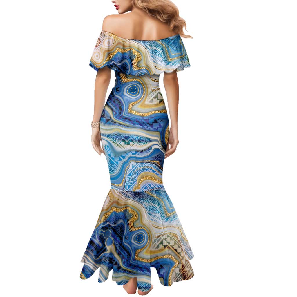 Polynesian Tribal Tattoo Family Matching Mermaid Dress and Hawaiian Shirt Swirling Ocean Marble Pattern LT9 - Polynesian Pride
