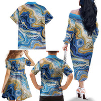 Polynesian Tribal Tattoo Family Matching Off The Shoulder Long Sleeve Dress and Hawaiian Shirt Swirling Ocean Marble Pattern LT9 - Polynesian Pride