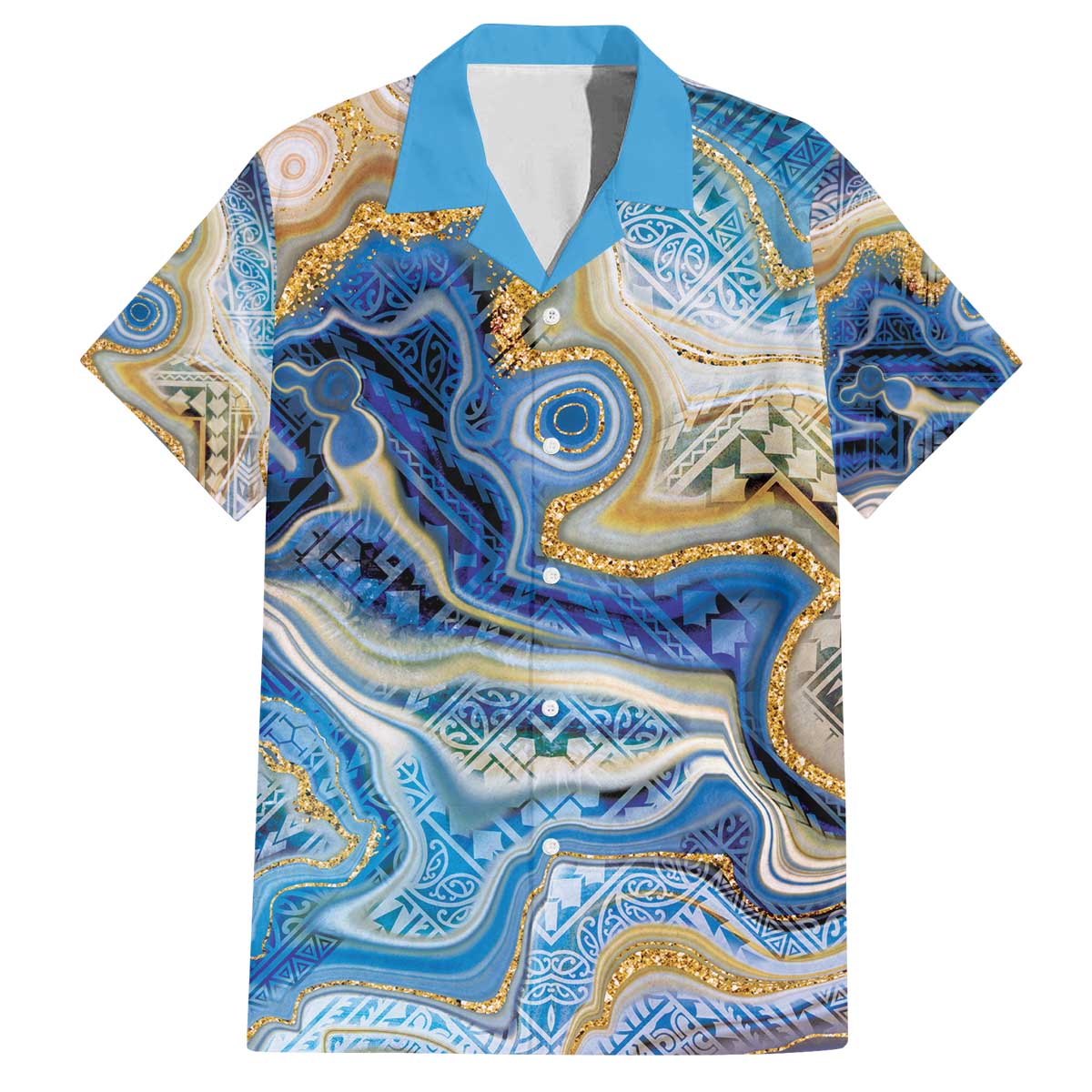 Polynesian Tribal Tattoo Family Matching Off The Shoulder Long Sleeve Dress and Hawaiian Shirt Swirling Ocean Marble Pattern LT9 - Polynesian Pride