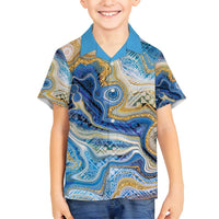Polynesian Tribal Tattoo Family Matching Off Shoulder Short Dress and Hawaiian Shirt Swirling Ocean Marble Pattern LT9 Son's Shirt Ocean - Polynesian Pride