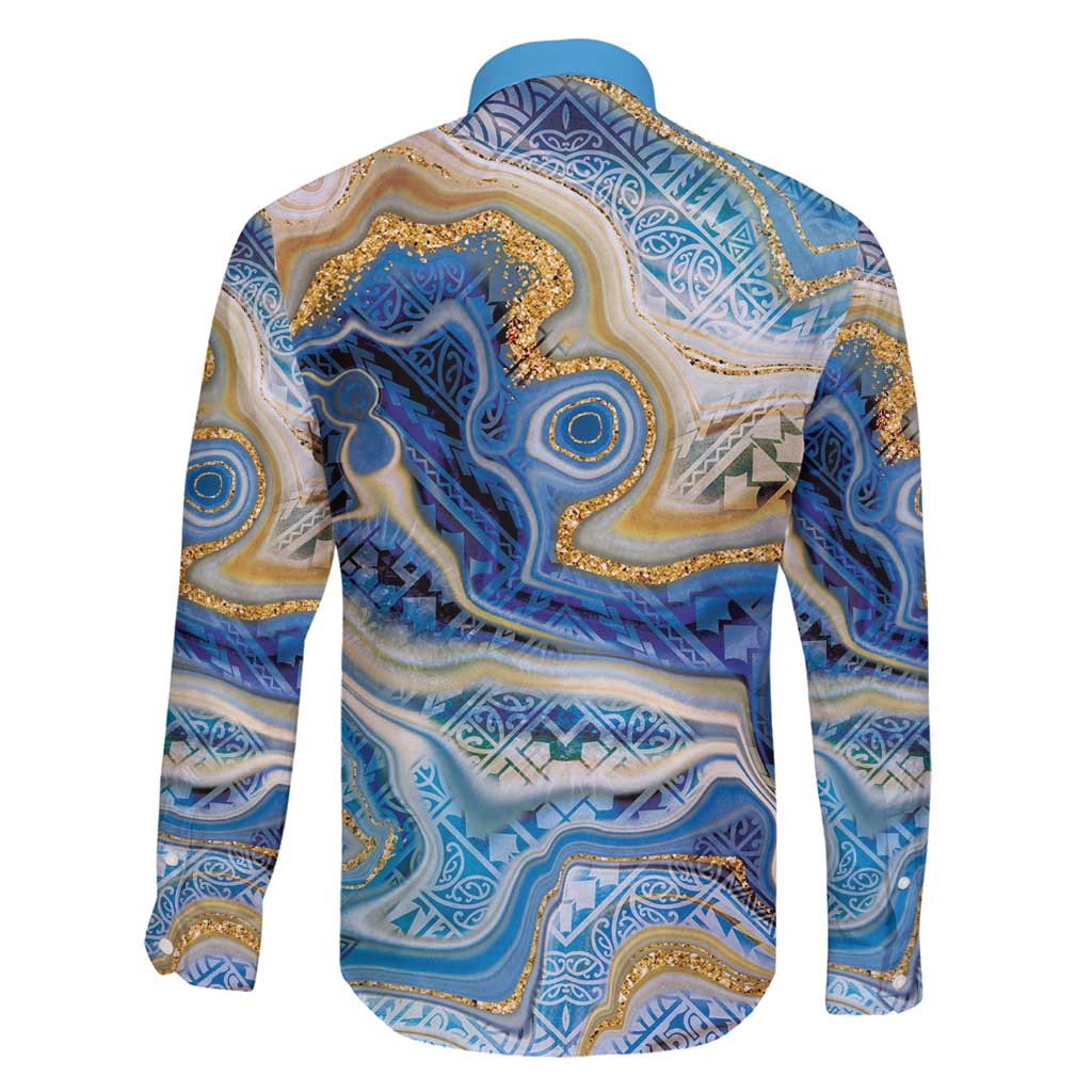 Polynesian Tribal Tattoo Family Matching Puletasi and Hawaiian Shirt Swirling Ocean Marble Pattern LT9 - Polynesian Pride