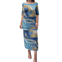 Polynesian Tribal Tattoo Family Matching Puletasi and Hawaiian Shirt Swirling Ocean Marble Pattern LT9 Mom's Dress Ocean - Polynesian Pride
