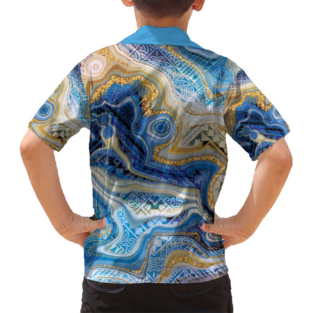 Polynesian Tribal Tattoo Family Matching Short Sleeve Bodycon Dress and Hawaiian Shirt Swirling Ocean Marble Pattern LT9 - Polynesian Pride