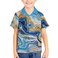 Polynesian Tribal Tattoo Family Matching Short Sleeve Bodycon Dress and Hawaiian Shirt Swirling Ocean Marble Pattern LT9 Son's Shirt Ocean - Polynesian Pride