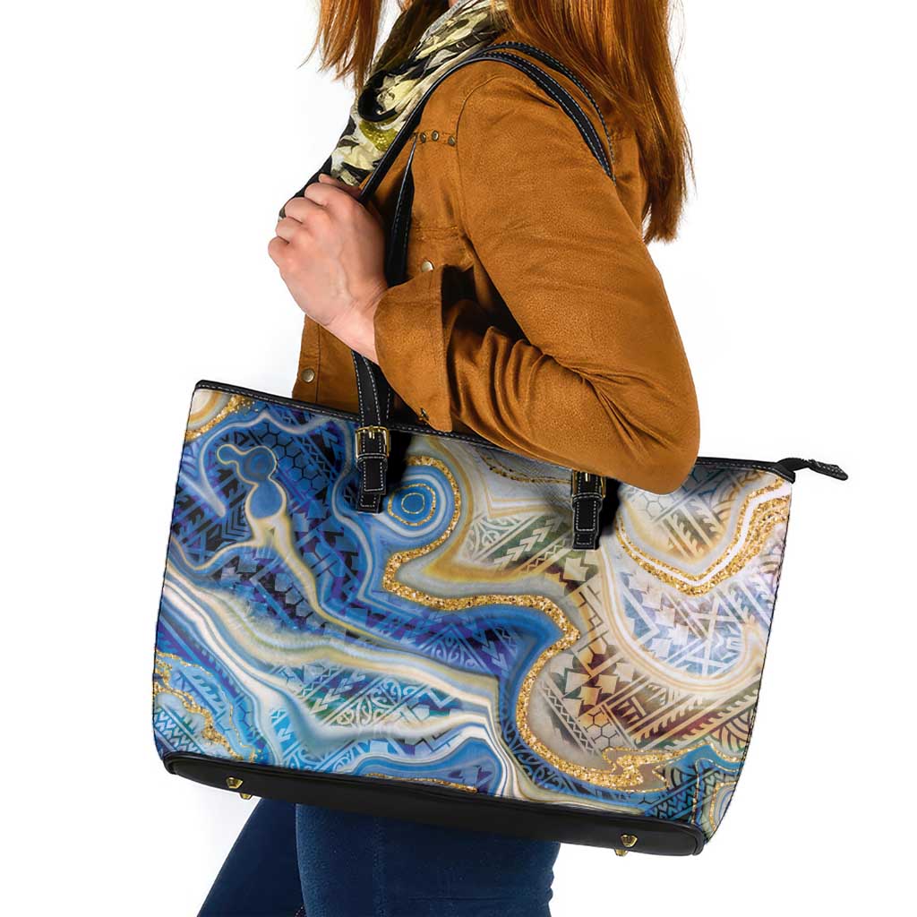 Polynesian Tribal Tattoo Leather Tote Bag Swirling Ocean Marble Pattern LT9 Ocean - Polynesian Pride
