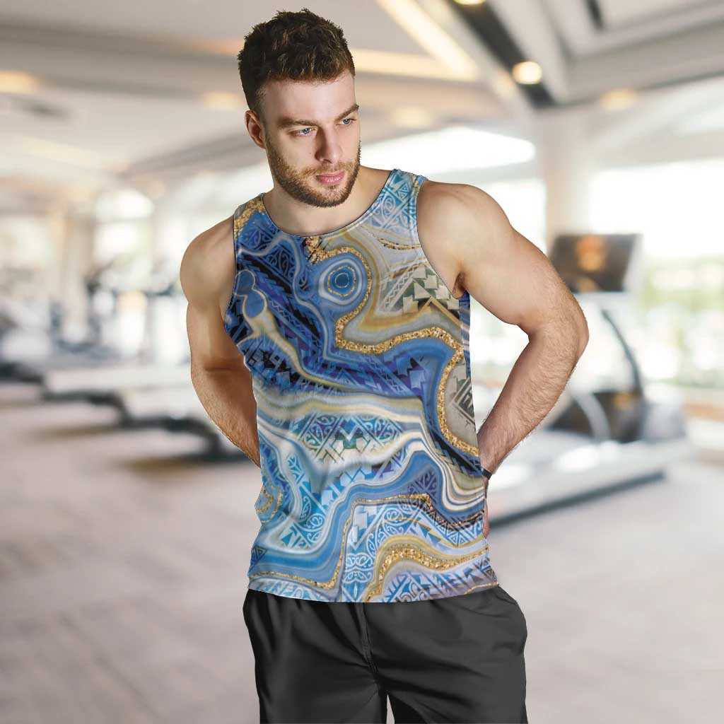 Polynesian Tribal Tattoo Men Tank Top Swirling Ocean Marble Pattern LT9 Ocean - Polynesian Pride