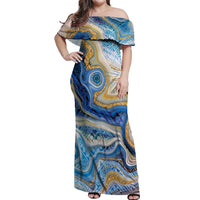 Polynesian Tribal Tattoo Off Shoulder Maxi Dress Swirling Ocean Marble Pattern LT9 Women Ocean - Polynesian Pride