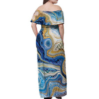 Polynesian Tribal Tattoo Off Shoulder Maxi Dress Swirling Ocean Marble Pattern LT9 - Polynesian Pride