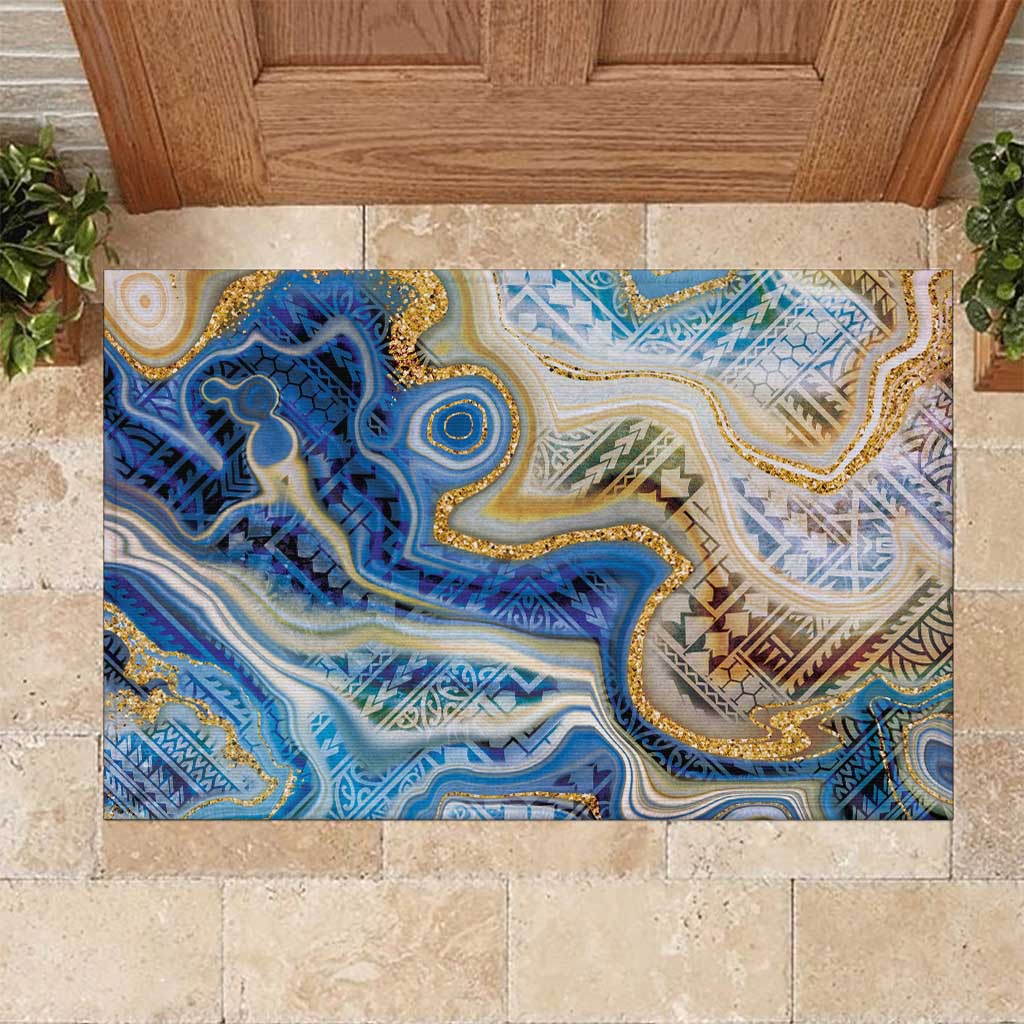 Polynesian Tribal Tattoo Rubber Doormat Swirling Ocean Marble Pattern