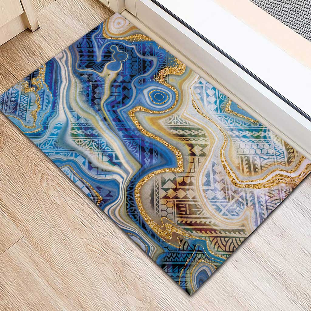 Polynesian Tribal Tattoo Rubber Doormat Swirling Ocean Marble Pattern