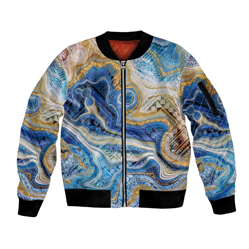 Polynesian Tribal Tattoo Sleeve Zip Bomber Jacket Swirling Ocean Marble Pattern LT9 Unisex Ocean - Polynesian Pride