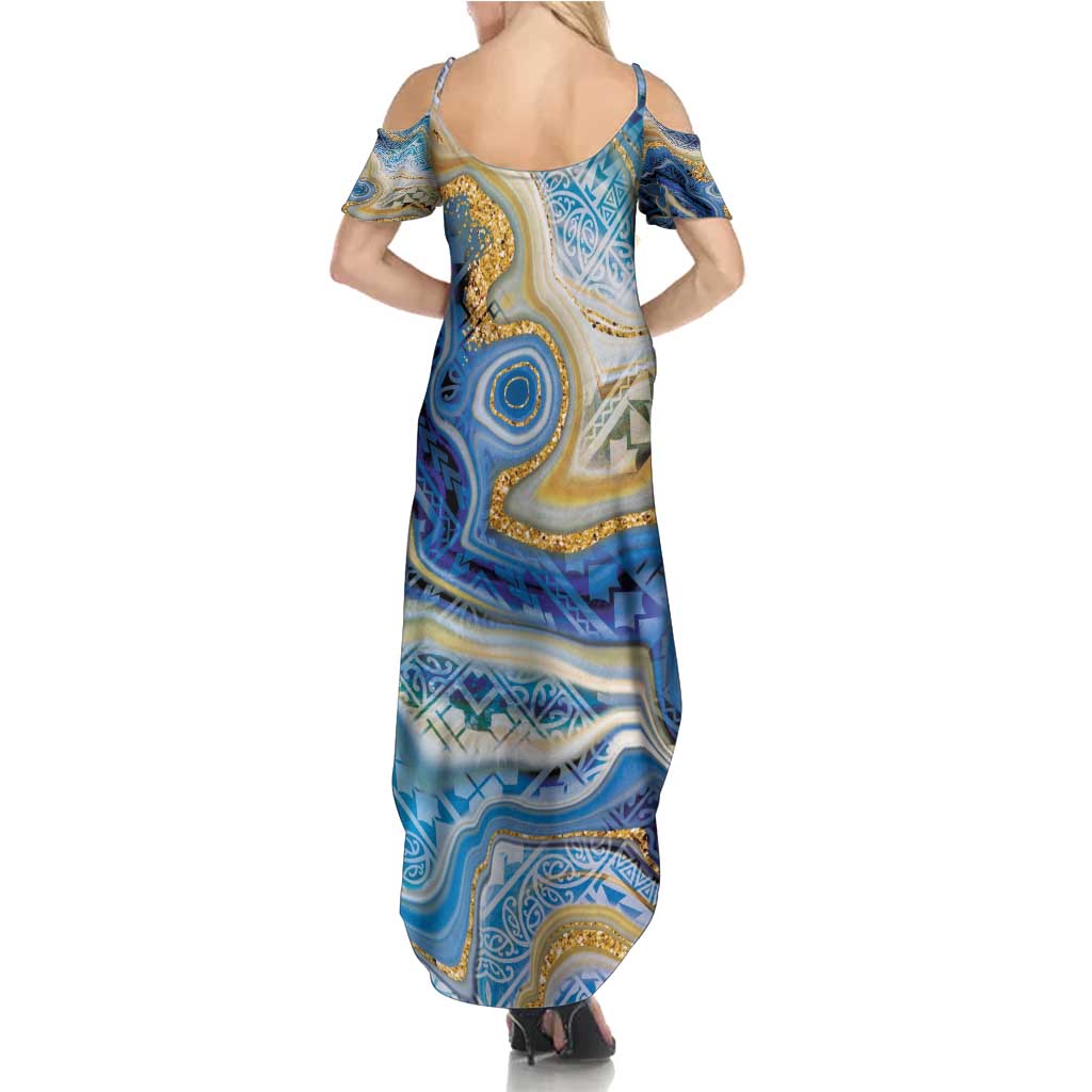 Polynesian Tribal Tattoo Summer Maxi Dress Swirling Ocean Marble Pattern